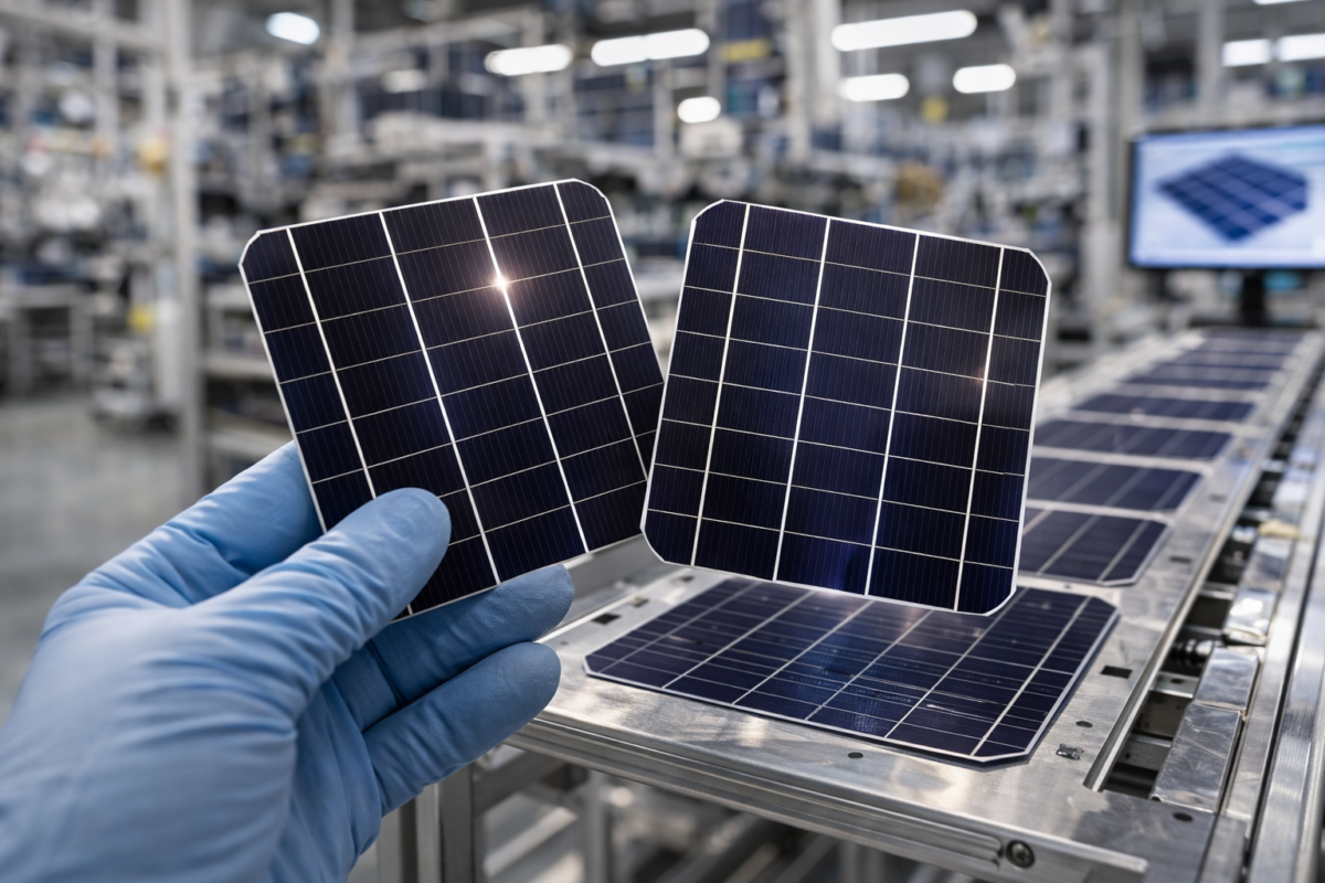 M10 solar cells used in advanced photovoltaic manufacturing production line