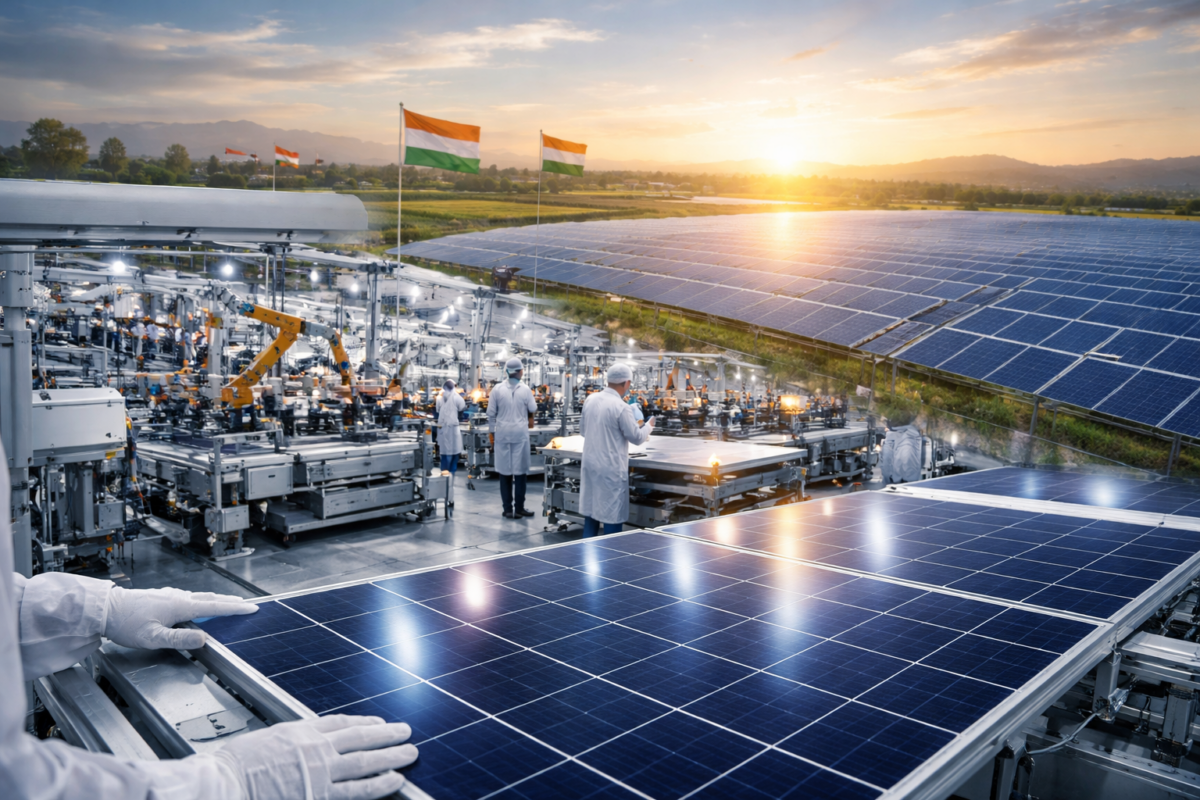 Solar panel manufacturing facility in India with modern production line