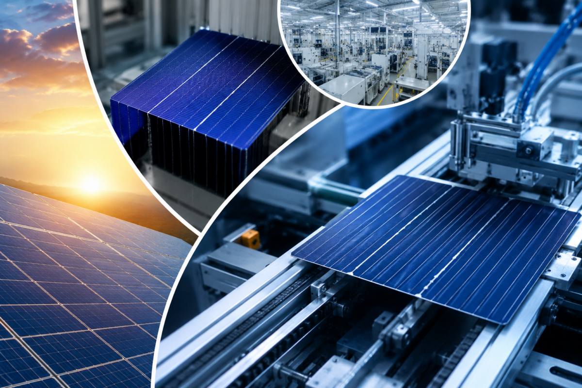 Solar photovoltaic cell manufacturing facility with advanced production equipment and solar panel technology